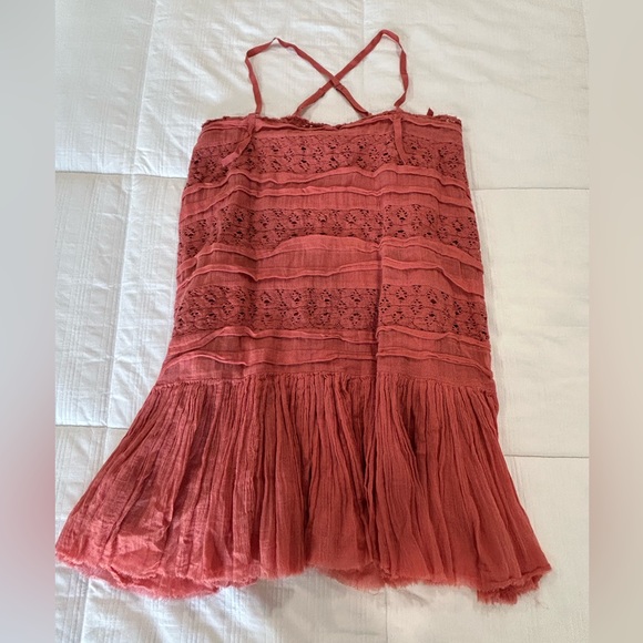 Free People Dresses & Skirts - Free People One Flowy lace dress thin strap size M pink red boho